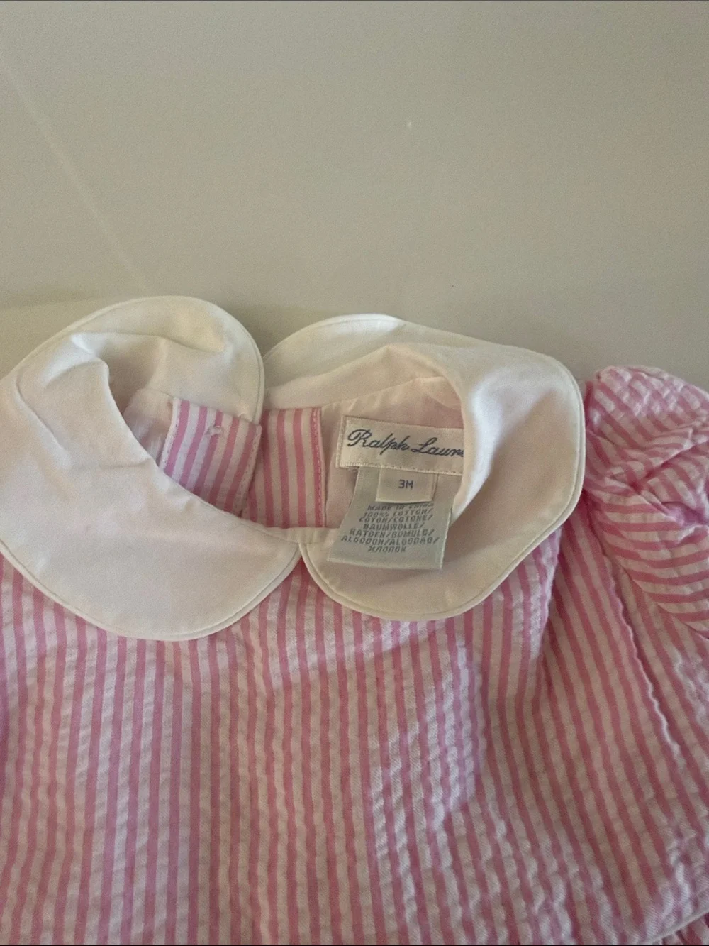 NWT Ralph Lauren Pink and White Striped Baby Dress with Eyelet Trim